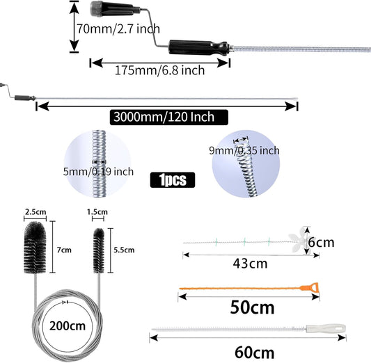 5 Stück Abflussreiniger Spirale 120 Inch Rohrreinigungsspirale Spirale Abfluss Rohrreinigung Abflussspirale Rohrreiniger 80Inch Abflussbürste Rohrreinigungsbürste für Küche Badezimmer Waschbecken