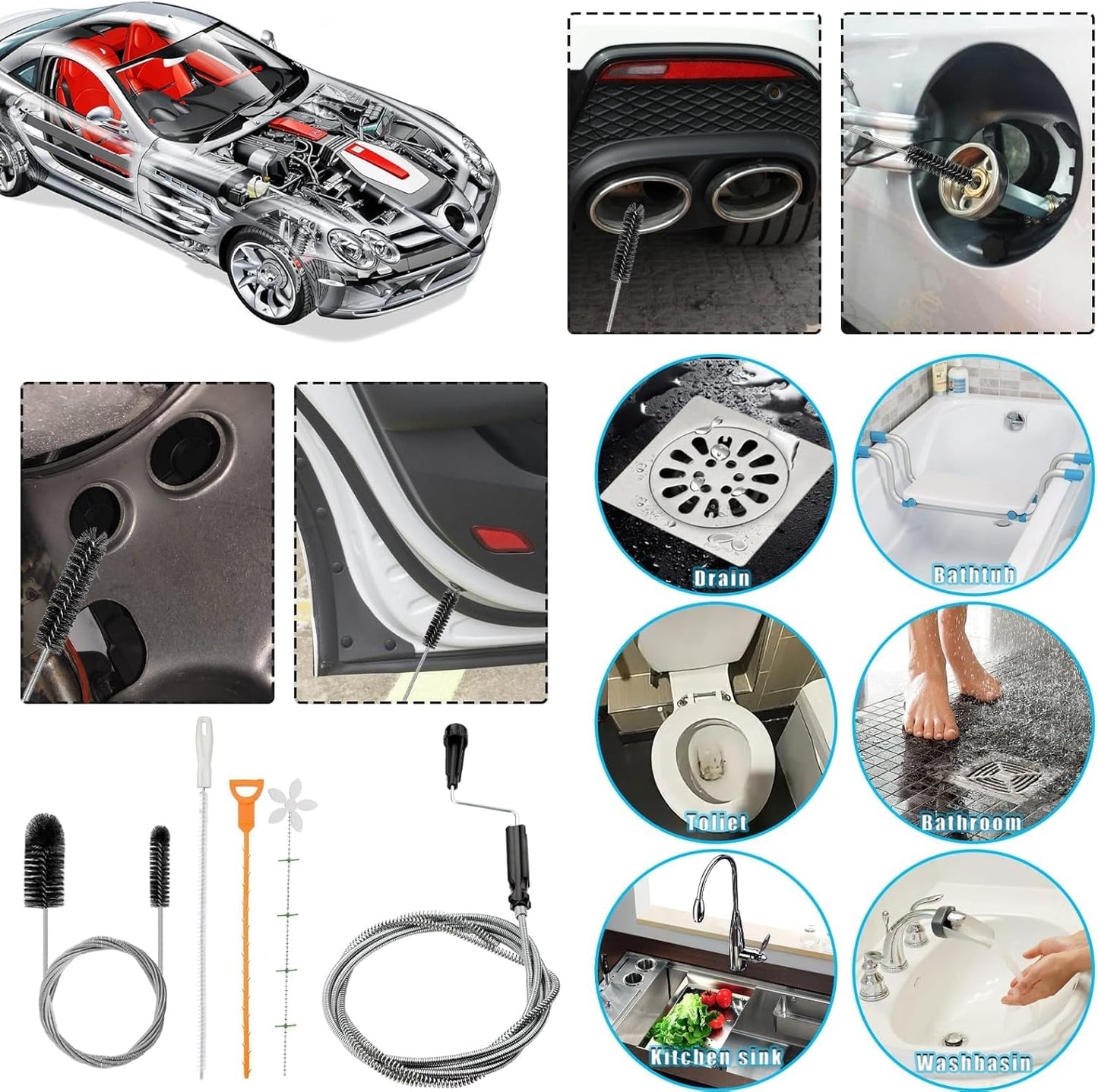 5 Stück Abflussreiniger Spirale 120 Inch Rohrreinigungsspirale Spirale Abfluss Rohrreinigung Abflussspirale Rohrreiniger 80Inch Abflussbürste Rohrreinigungsbürste für Küche Badezimmer Waschbecken