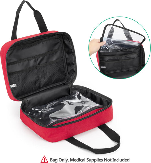 Erste Hilfe Set Auto, Tragbares Reise-Medizinischetasche, Notfalltasche für Haus, Auto, Camping, Wandern, Sport, Arbeit, Büro, Boot und Überleben, Klein und Leicht, Rot (Leere Tasche)