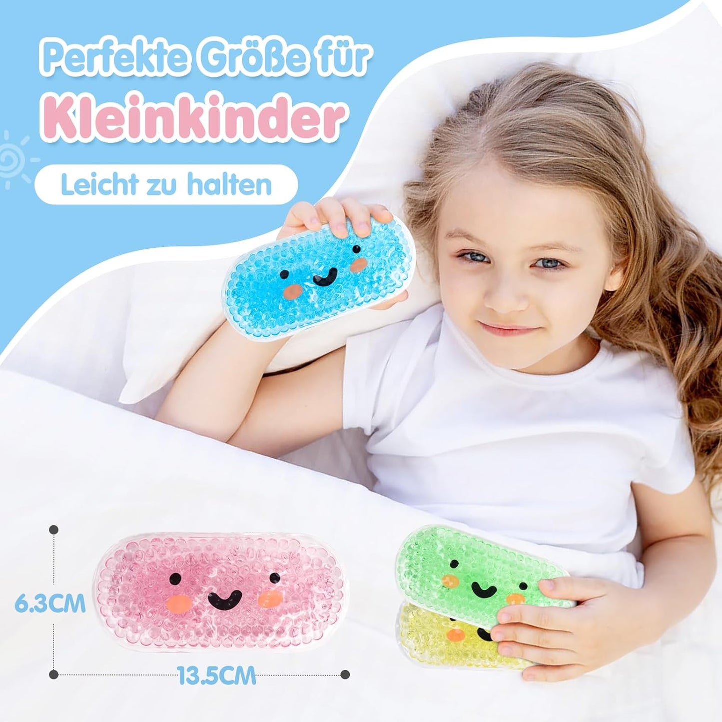 Kühlpads Kinder mit Ungiftig Gel, 13.5x6.3cm Ungiftig Kleine Kühlakkus Kühlpacks für Kinder Fieber, Beulen, Prellungen, Zahn- oder Kopfschmerzen, Kalt Warm Kompresse - 4 Stück