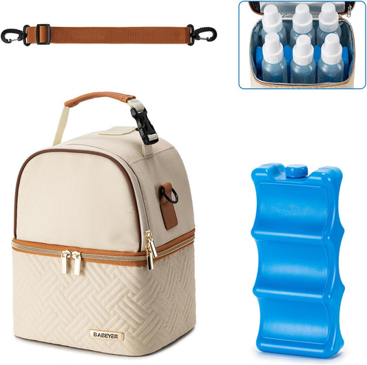 Muttermilch-Kühltasche mit Kühlakku für 6 Babyflaschen bis 270ml, Muttermilchpumpen-Kühltasche mit Schultergurt für stillende Mütter Kindertagesstätte, Arbeit, Reisecreme
