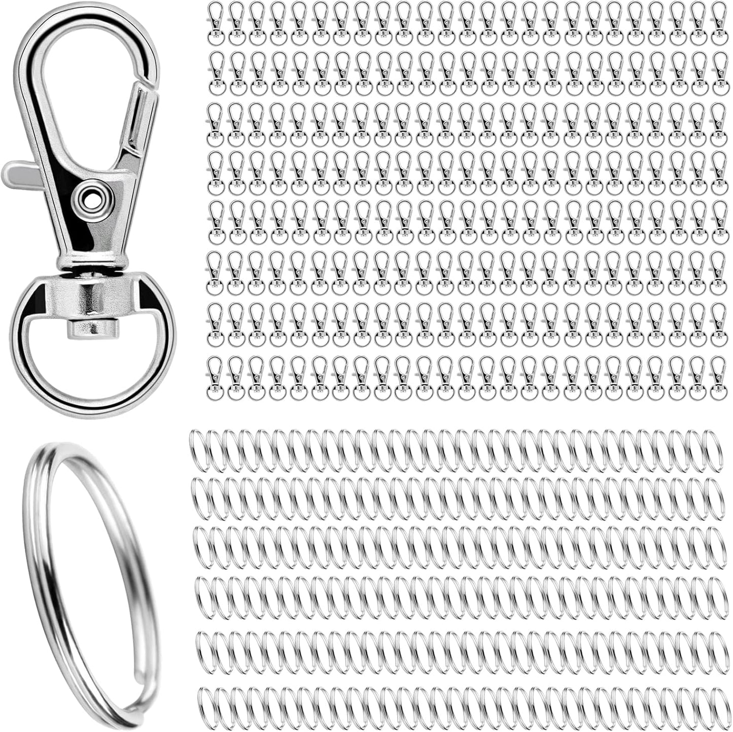 Schlüsselring Klein 400 Stück Karabiner Schlüsselanhänger Basteln Selber Machen Ringe Karabinerhaken mit Drehgelenk(Silber)