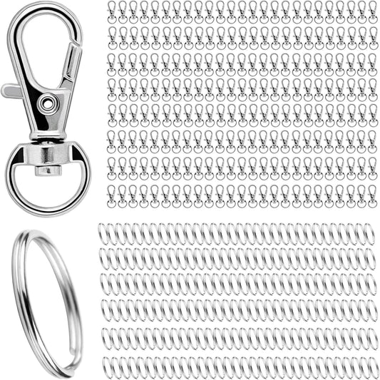Schlüsselring Klein 400 Stück Karabiner Schlüsselanhänger Basteln Selber Machen Ringe Karabinerhaken mit Drehgelenk(Silber)