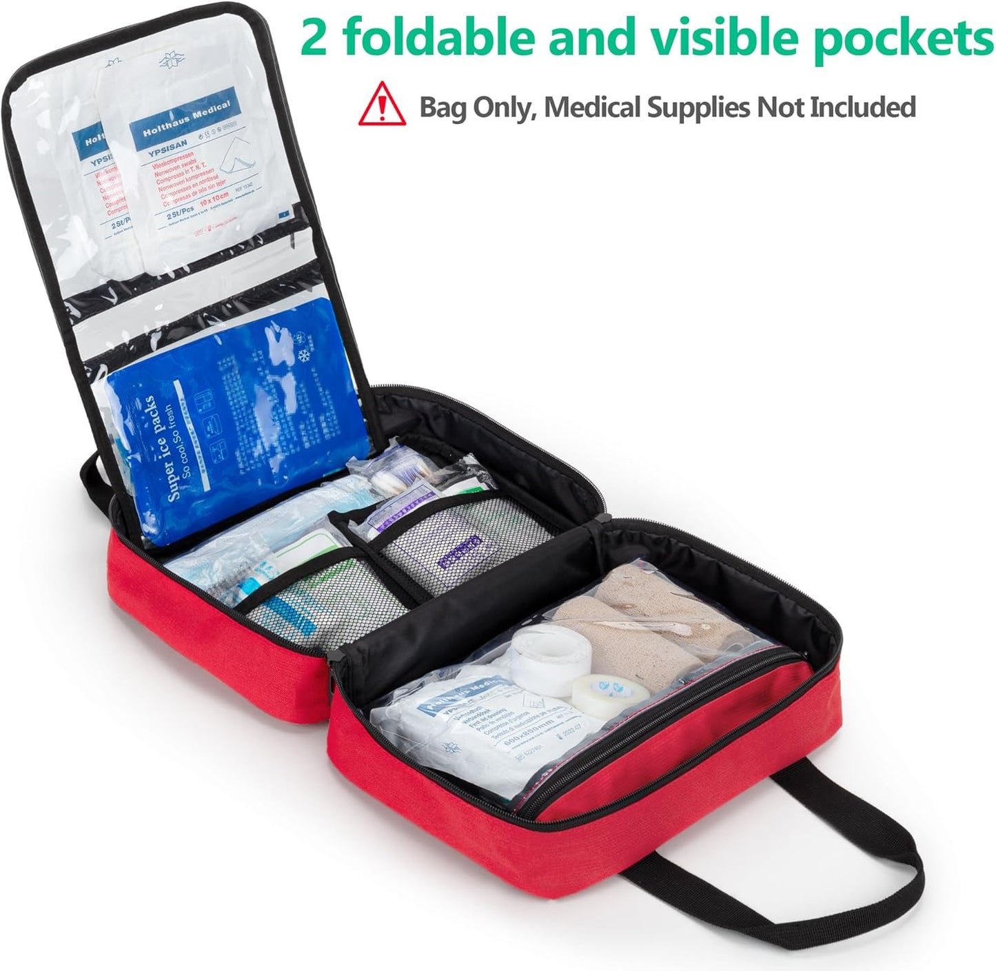 Erste Hilfe Set Auto, Tragbares Reise-Medizinischetasche, Notfalltasche für Haus, Auto, Camping, Wandern, Sport, Arbeit, Büro, Boot und Überleben, Klein und Leicht, Rot (Leere Tasche)